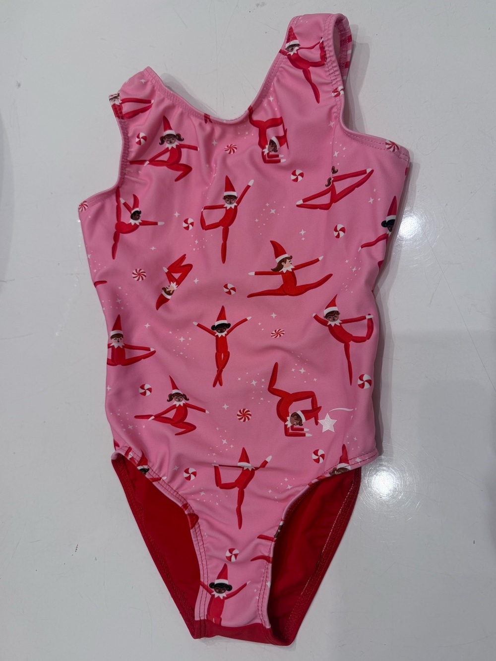 Girls' Destira Pink Holiday Elf Print Leotard